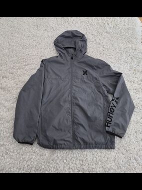 Hurley Kids Youth XL Grey Windbreaker Hooded Jacket Full Zip Athleisure